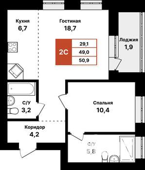 2-к квартира, вторичка, 51м2, 6/8 этаж