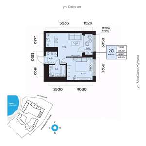 2-к квартира, вторичка, 42м2, 13/32 этаж