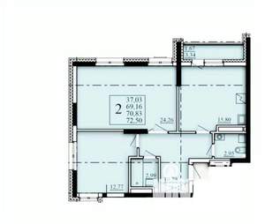 2-к квартира, строящийся дом, 71м2, 16/25 этаж