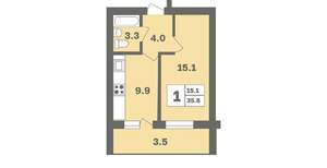 1-к квартира, вторичка, 36м2, 9/12 этаж