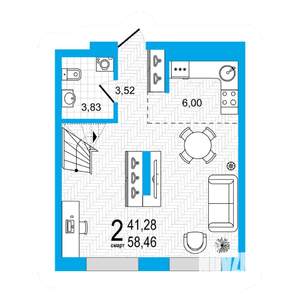 2-к квартира, вторичка, 58м2, 25/26 этаж