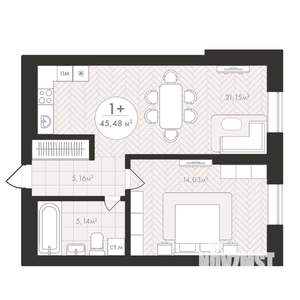 1-к квартира, строящийся дом, 45м2, 9/24 этаж