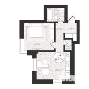 1-к квартира, строящийся дом, 42м2, 3/24 этаж