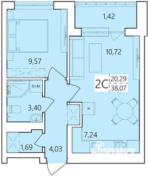 2-к квартира, вторичка, 38м2, 20/25 этаж