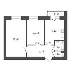 2-к квартира, вторичка, 52м2, 3/11 этаж