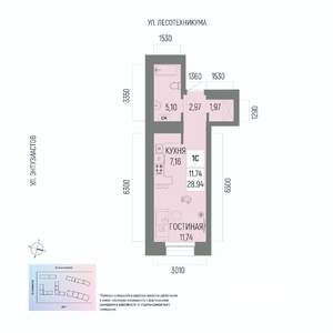 1-к квартира, вторичка, 29м2, 12/22 этаж
