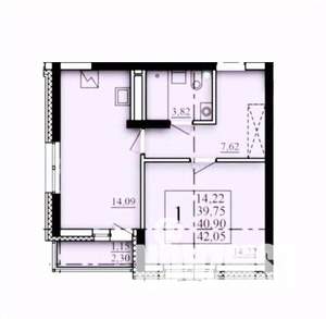 1-к квартира, строящийся дом, 41м2, 10/25 этаж