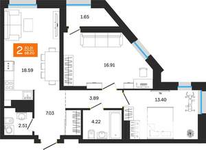 2-к квартира, вторичка, 68м2, 24/25 этаж