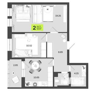 2-к квартира, вторичка, 57м2, 2/14 этаж