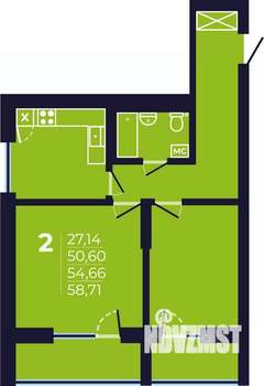 2-к квартира, строящийся дом, 55м2, 3/25 этаж