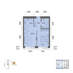 2-к квартира, вторичка, 46м2, 24/32 этаж