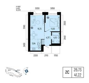 2-к квартира, вторичка, 41м2, 2/13 этаж