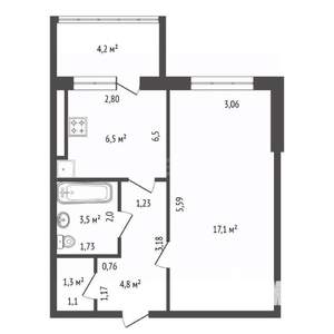 1-к квартира, вторичка, 35м2, 6/9 этаж