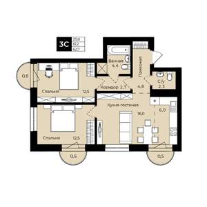 2-к квартира, вторичка, 63м2, 5/25 этаж