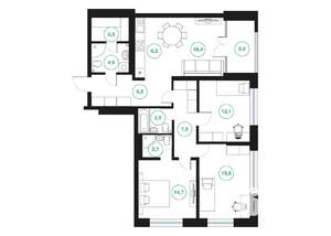 4-к квартира, строящийся дом, 100м2, 13/25 этаж