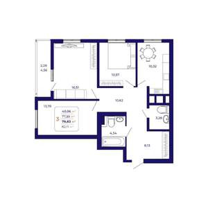 3-к квартира, вторичка, 80м2, 2/25 этаж