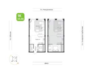 1-к квартира, вторичка, 66м2, 3/5 этаж