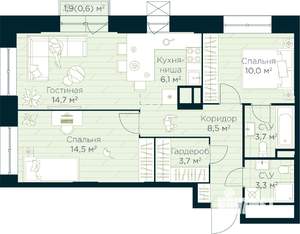 2-к квартира, вторичка, 65м2, 6/30 этаж