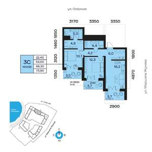3-к квартира, вторичка, 66м2, 4/32 этаж