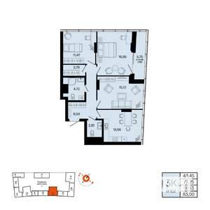 3-к квартира, вторичка, 80м2, 12/31 этаж
