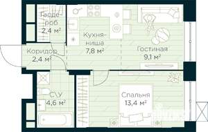 1-к квартира, строящийся дом, 40м2, 8/30 этаж
