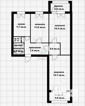 3-к квартира, вторичка, 60м2, 10/12 этаж