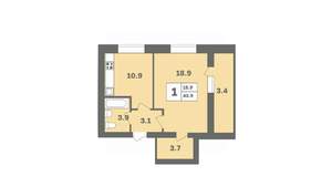 1-к квартира, вторичка, 44м2, 8/9 этаж