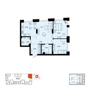 3-к квартира, вторичка, 66м2, 3/20 этаж