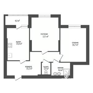 2-к квартира, вторичка, 68м2, 9/9 этаж