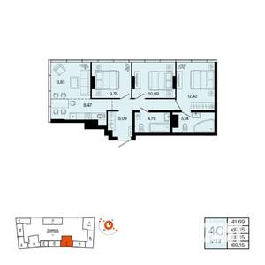 4-к квартира, вторичка, 69м2, 13/31 этаж