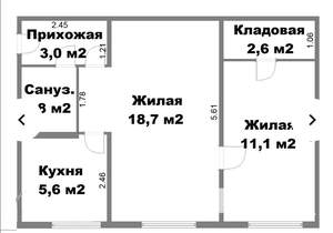 2-к квартира, вторичка, 42м2, 1/5 этаж