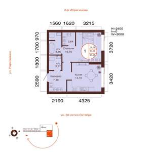 1-к квартира, вторичка, 47м2, 2/32 этаж