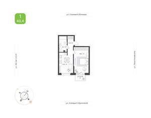 1-к квартира, вторичка, 43м2, 2/12 этаж
