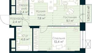 1-к квартира, вторичка, 40м2, 17/30 этаж