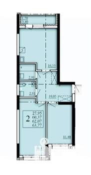 2-к квартира, строящийся дом, 62м2, 2/25 этаж