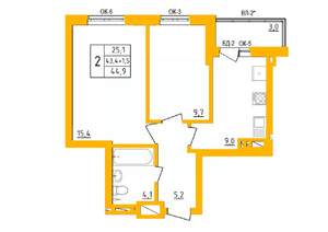 2-к квартира, строящийся дом, 45м2, 5/27 этаж