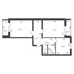 2-к квартира, вторичка, 64м2, 4/9 этаж