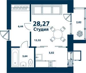 1-к квартира, вторичка, 28м2, 4/5 этаж