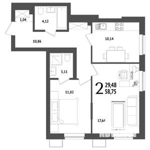2-к квартира, вторичка, 59м2, 23/25 этаж