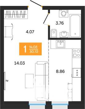 1-к квартира, вторичка, 31м2, 4/25 этаж
