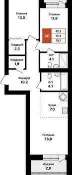 3-к квартира, вторичка, 76м2, 5/8 этаж