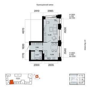 1-к квартира, вторичка, 33м2, 10/23 этаж