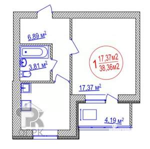 1-к квартира, вторичка, 35м2, 10/10 этаж