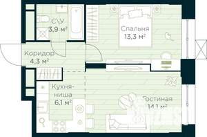 1-к квартира, строящийся дом, 42м2, 13/30 этаж
