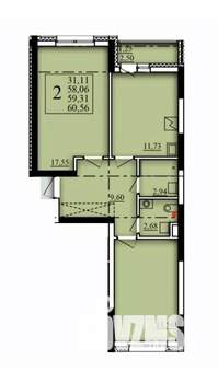 2-к квартира, вторичка, 59м2, 2/21 этаж