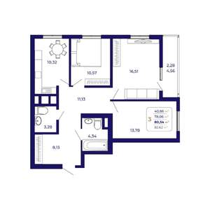 3-к квартира, вторичка, 80м2, 11/25 этаж