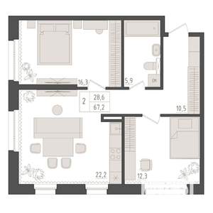 2-к квартира, вторичка, 67м2, 3/5 этаж