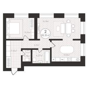 2-к квартира, строящийся дом, 55м2, 5/24 этаж