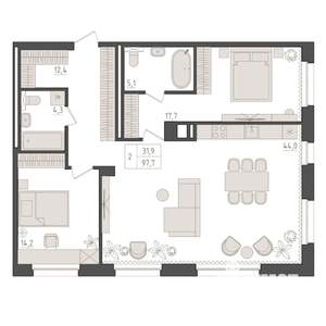 2-к квартира, вторичка, 98м2, 16/18 этаж