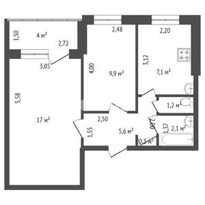 2-к квартира, вторичка, 43м2, 8/9 этаж